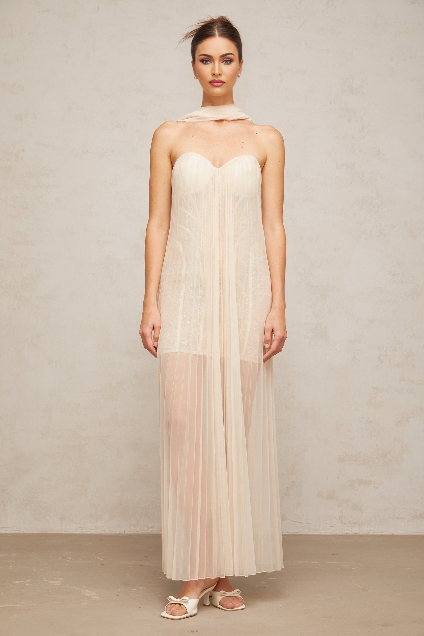 Destiny Maxi Dress – Tulle Overlay – Off the Shoulder – Ribbon Design