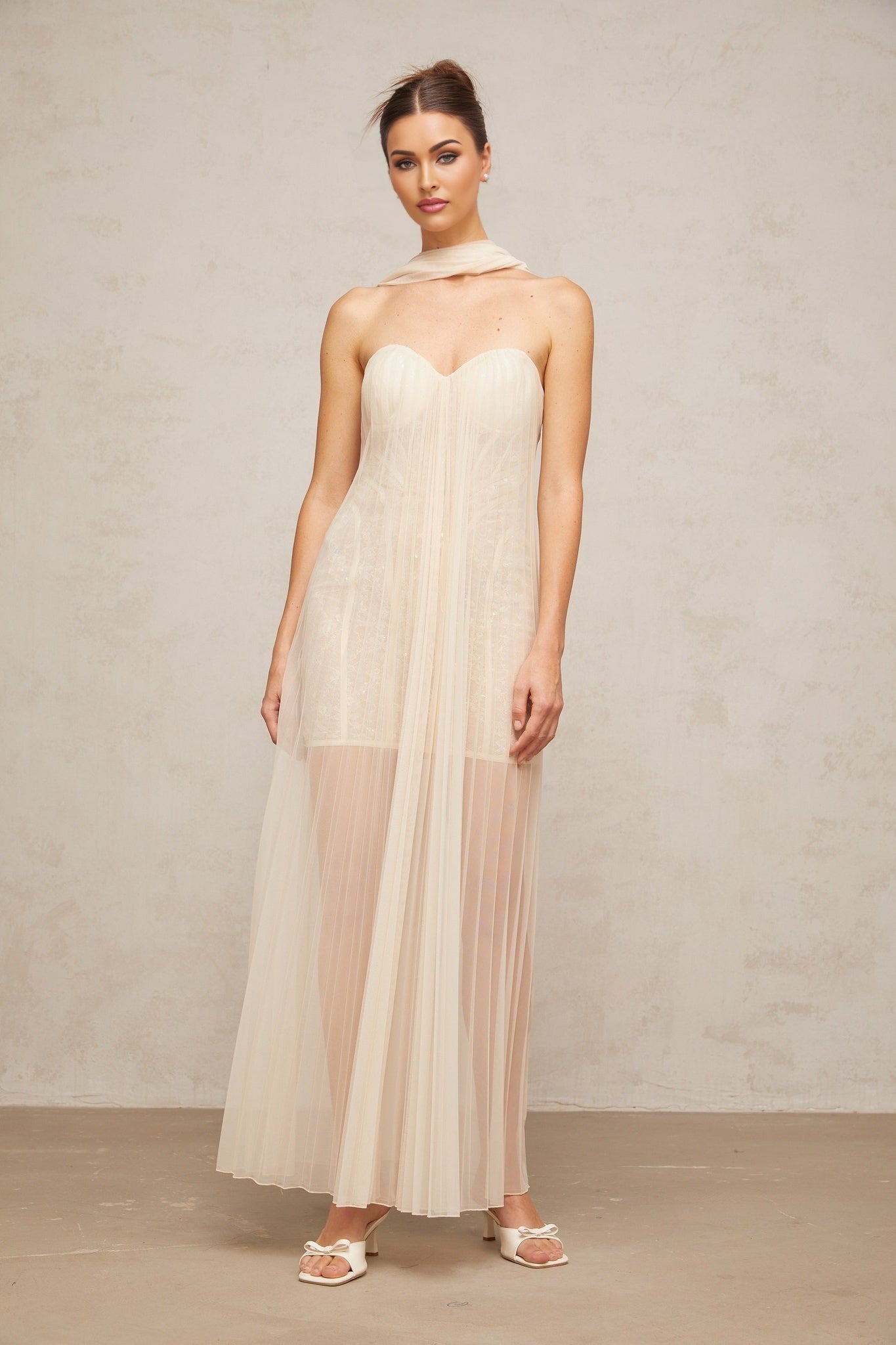 Destiny Maxi Dress – Tulle Overlay – Off the Shoulder – Ribbon Design