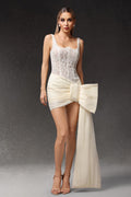 Diana Cream Lace Bodice Sleeveless Mini Dress with Bow Detail