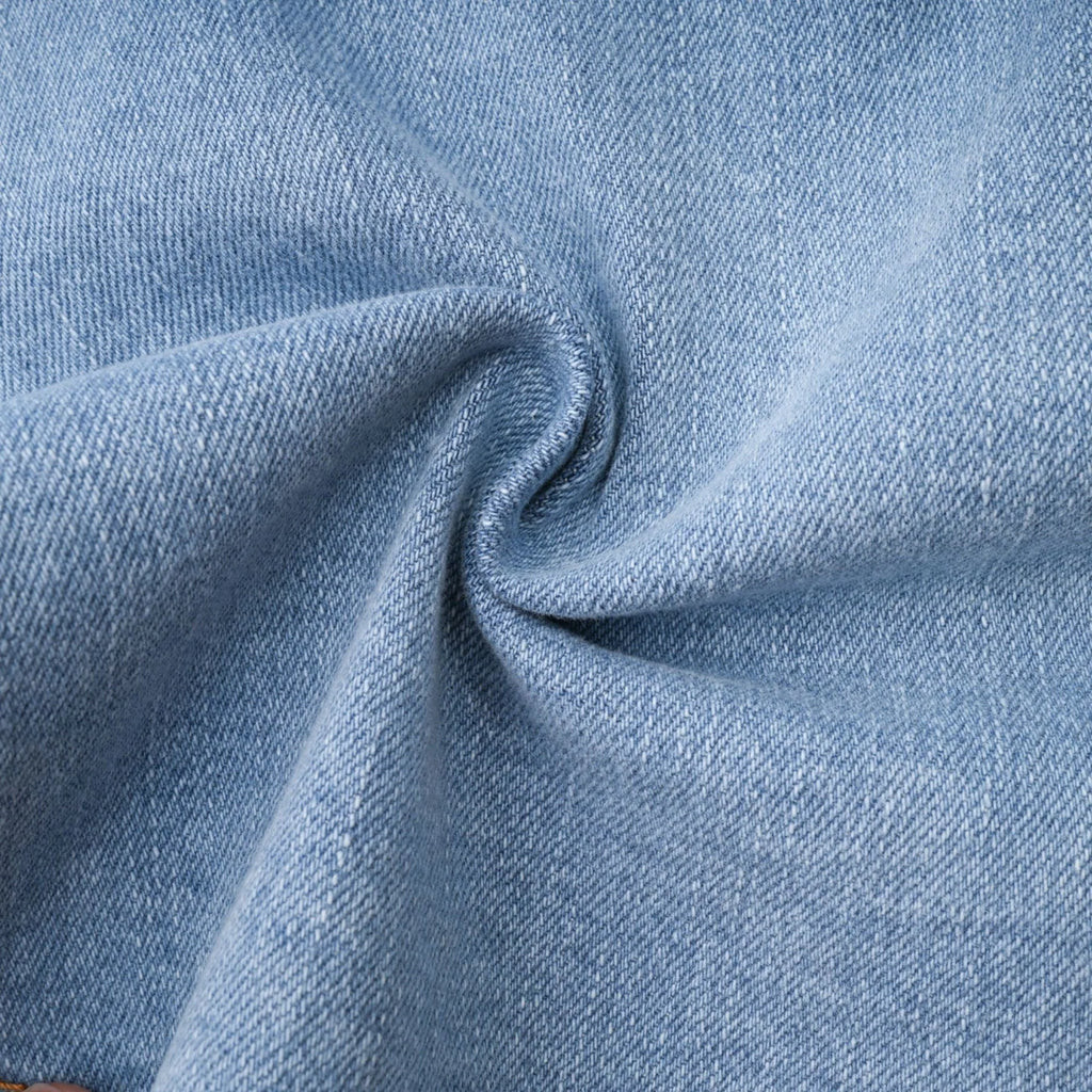 Diana Denim Skirt - Flounce Hem - Pleat Detailing - Ruffled Accents - Side Pockets
