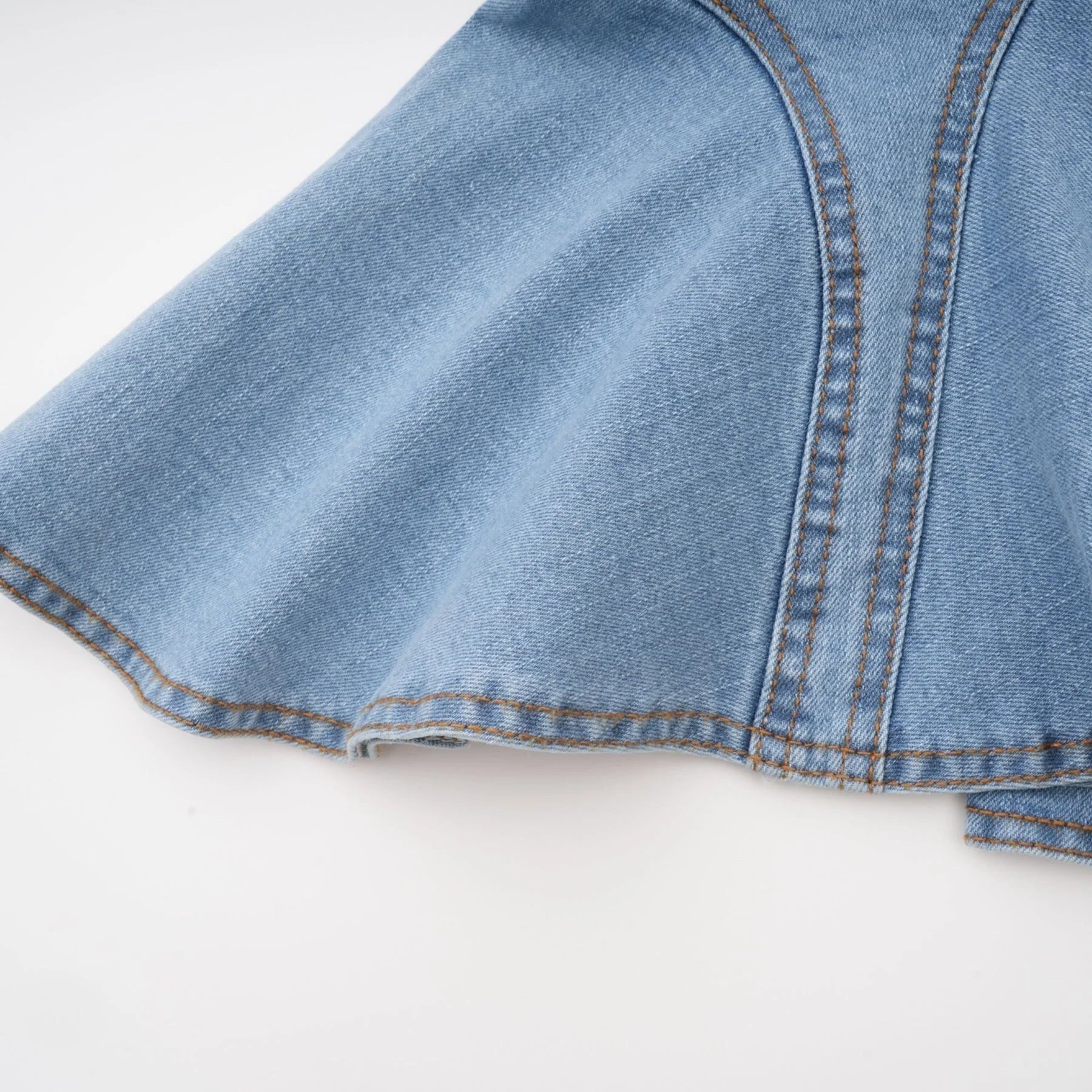 Diana Denim Skirt - Flounce Hem - Pleat Detailing - Ruffled Accents - Side Pockets