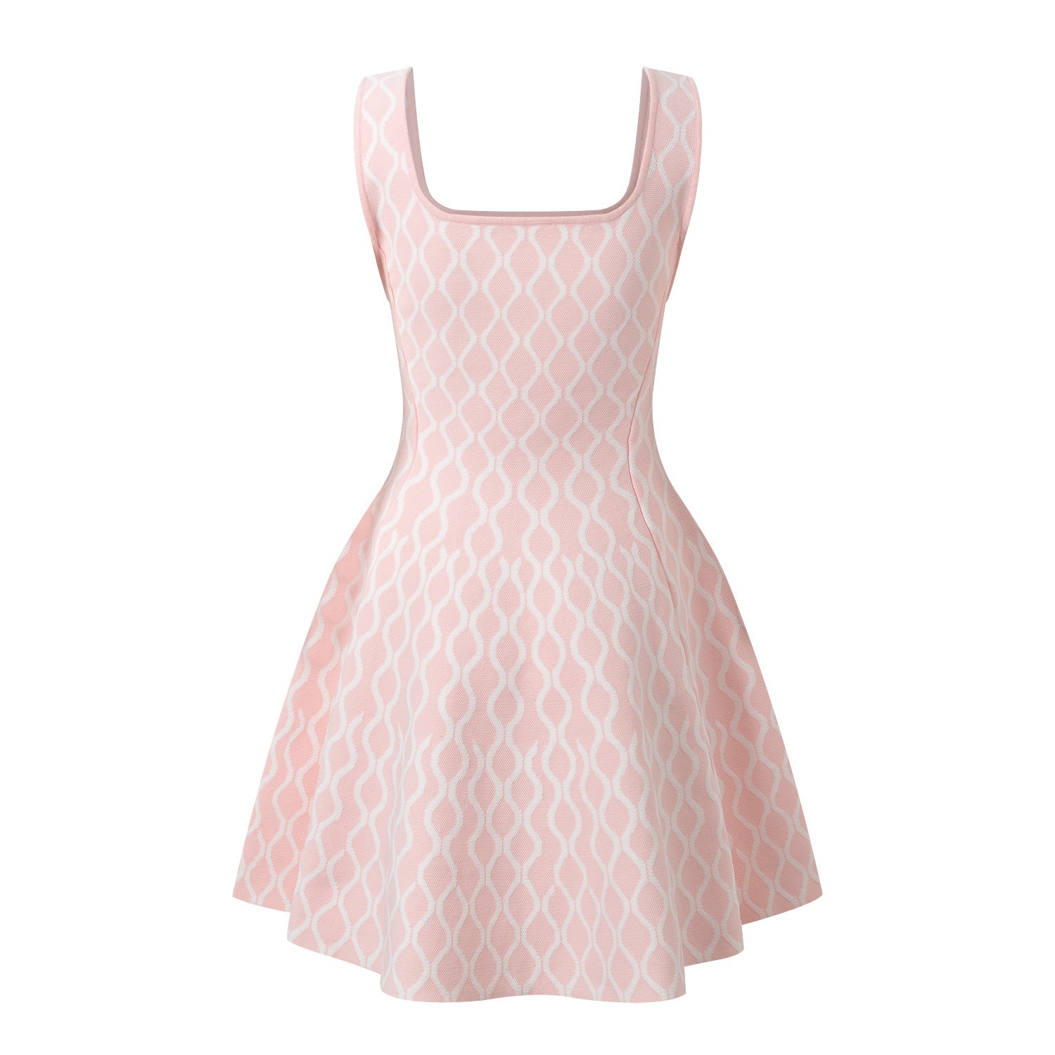 Diana Dress - A - Line Silhouette - Abstract Wavy Pattern - Tailored for Hourglass Shape - Square Neckline