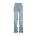 Diana Jeans - Strap Detailing - Whiskering Effect - Off - Center Button Fastening - Five Pockets