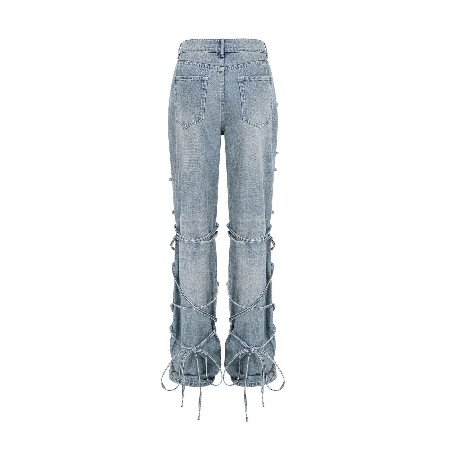 Diana Jeans - Strap Detailing - Whiskering Effect - Off - Center Button Fastening - Five Pockets