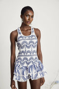 Diana Mini Dress - Sleeveless - Square Neck - Ruffled & Tiered Design - Cut - out Detailing - Stretch Jersey