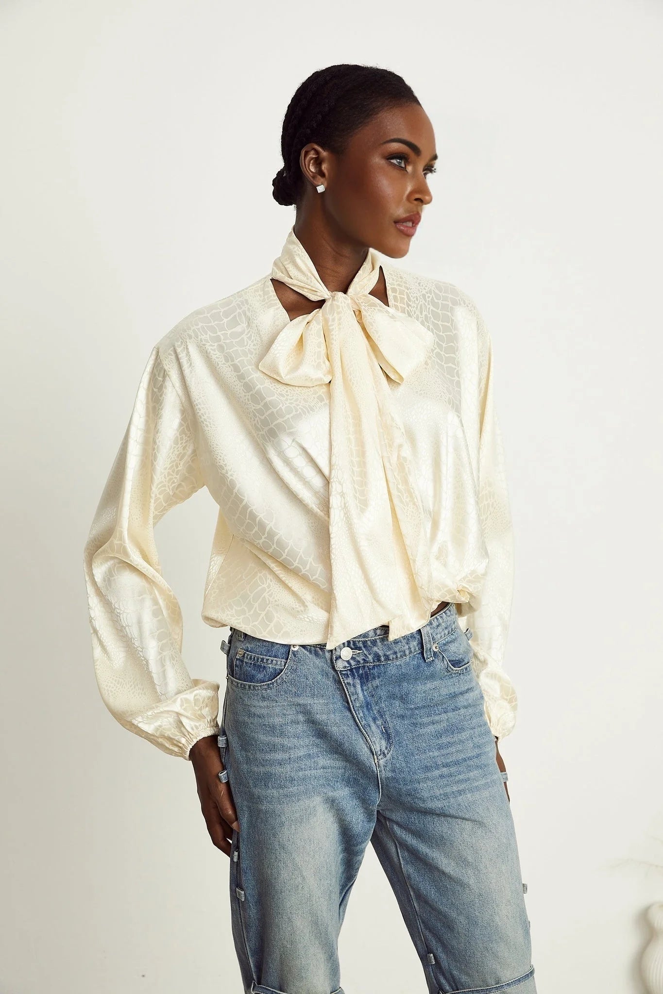 Diletta Blouse – V - Neck – Crocodile Effect Print – Wraparound Style