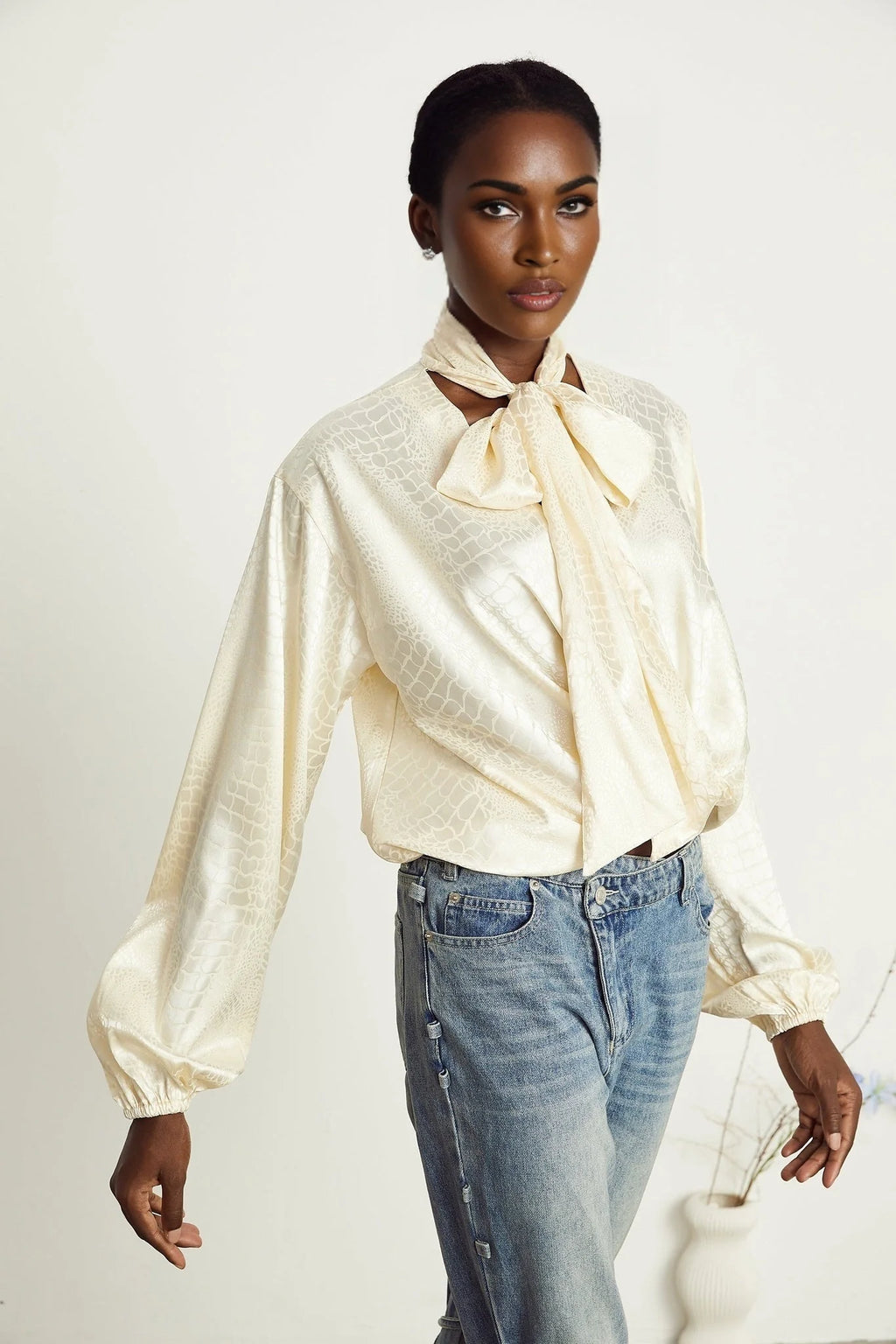 Diletta Blouse – V - Neck – Crocodile Effect Print – Wraparound Style