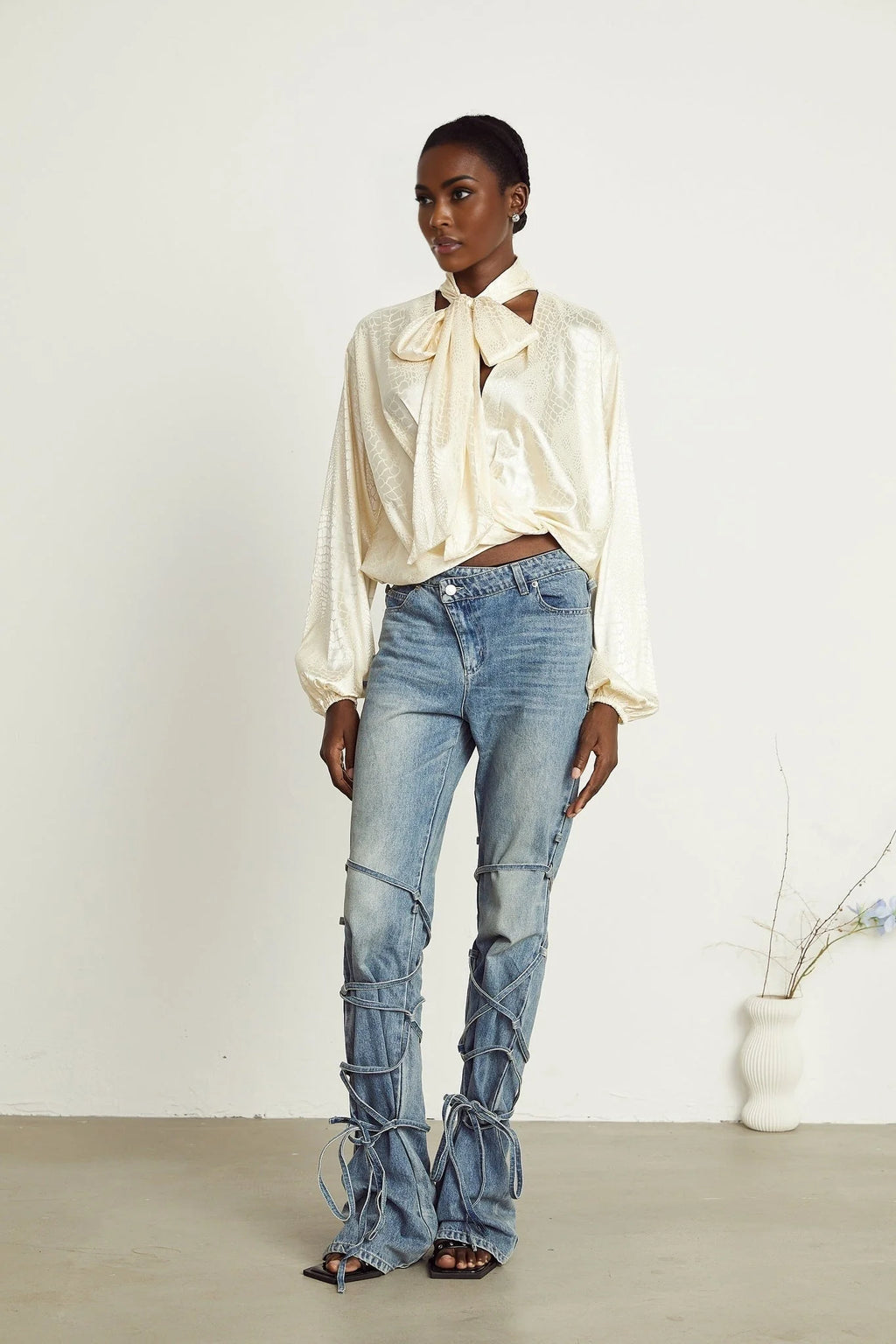 Diletta Blouse – V - Neck – Crocodile Effect Print – Wraparound Style