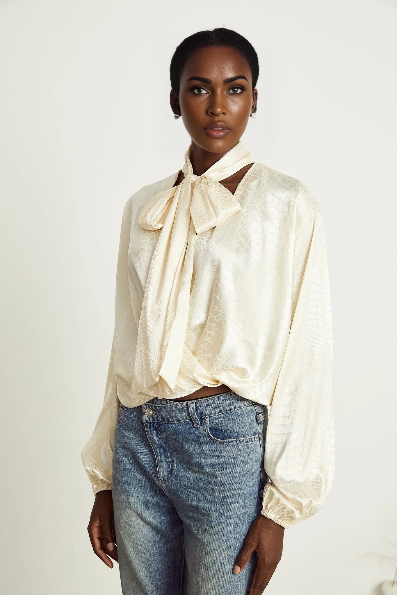 Diletta Blouse – V - Neck – Crocodile Effect Print – Wraparound Style
