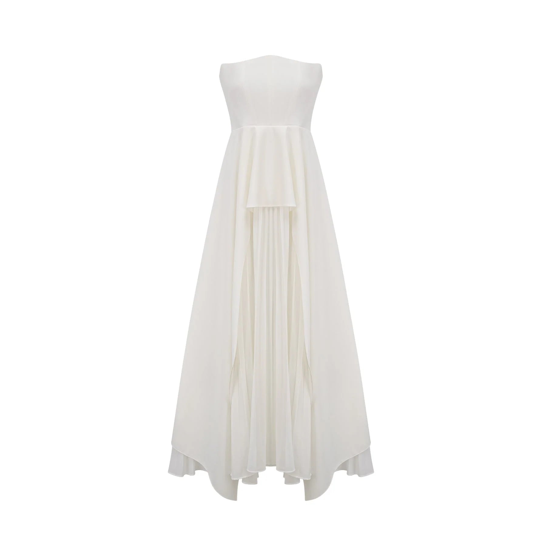 Diletta Maxi Dress - Strapless Sleeveless Design - Off - The - Shoulder Style - Pleated with Ruffled - Cut Trim - Rear Zip Fastening
