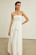 Diletta Maxi Dress - Strapless Sleeveless Design - Off - The - Shoulder Style - Pleated with Ruffled - Cut Trim - Rear Zip Fastening