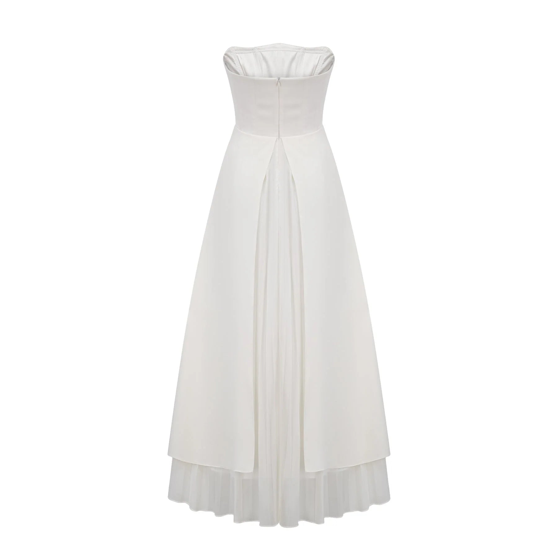 Diletta Maxi Dress - Strapless Sleeveless Design - Off - The - Shoulder Style - Pleated with Ruffled - Cut Trim - Rear Zip Fastening