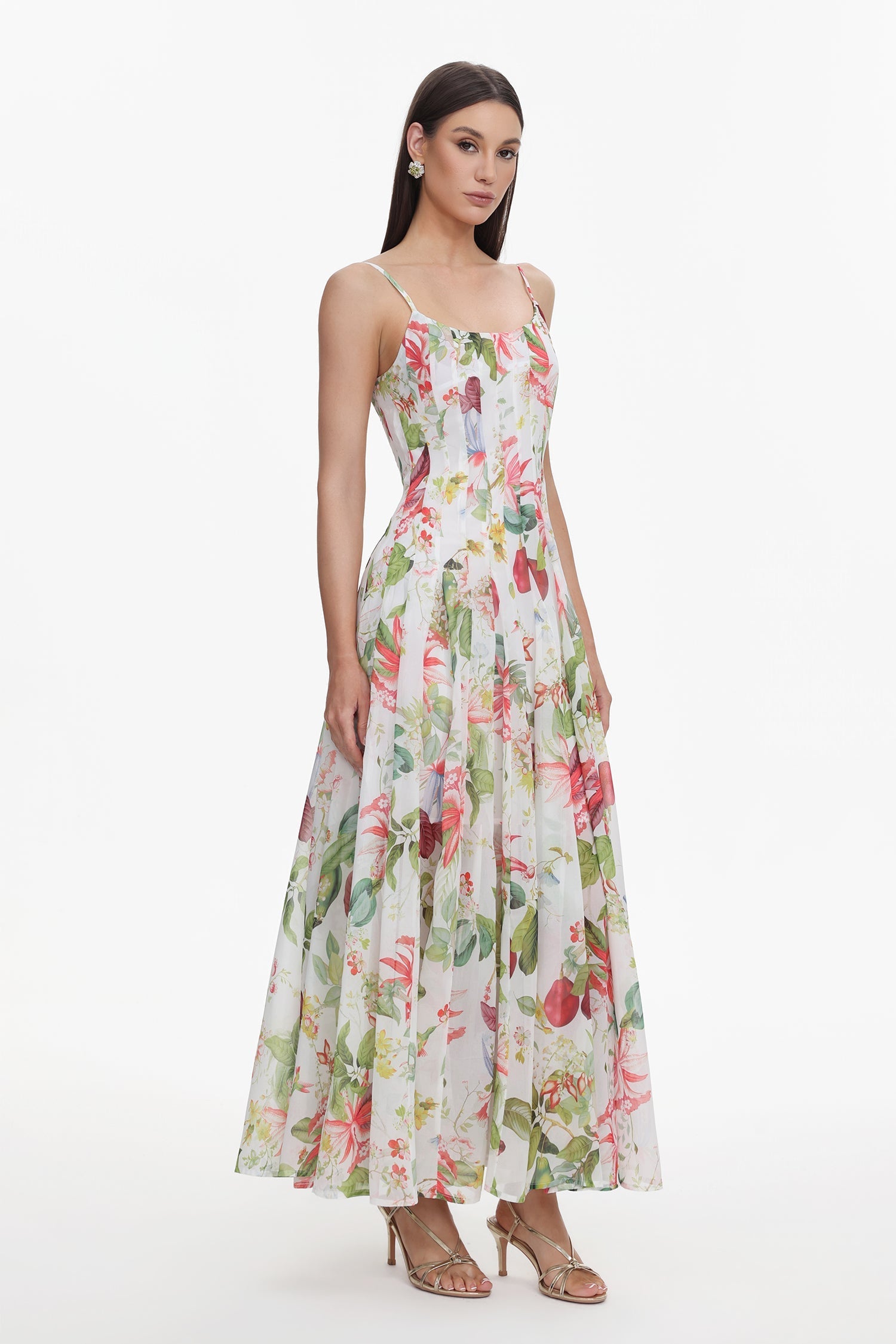 Diletta White Floral Maxi Dress for Women