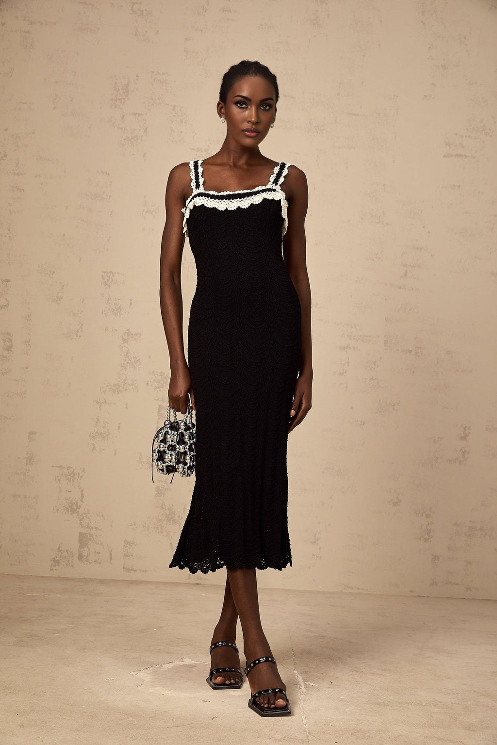 Domenica Midi Dress - Crochet Knit - Sleeveless Style - Wide Straps - Scallop Hem