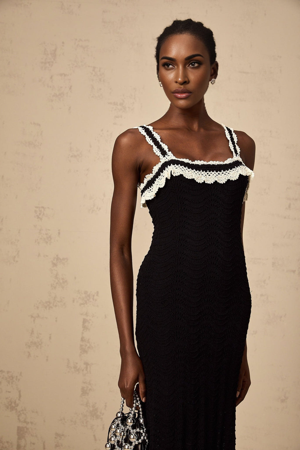 Domenica Midi Dress - Crochet Knit - Sleeveless Style - Wide Straps - Scallop Hem