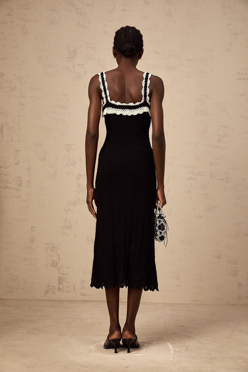 Domenica Midi Dress - Crochet Knit - Sleeveless Style - Wide Straps - Scallop Hem
