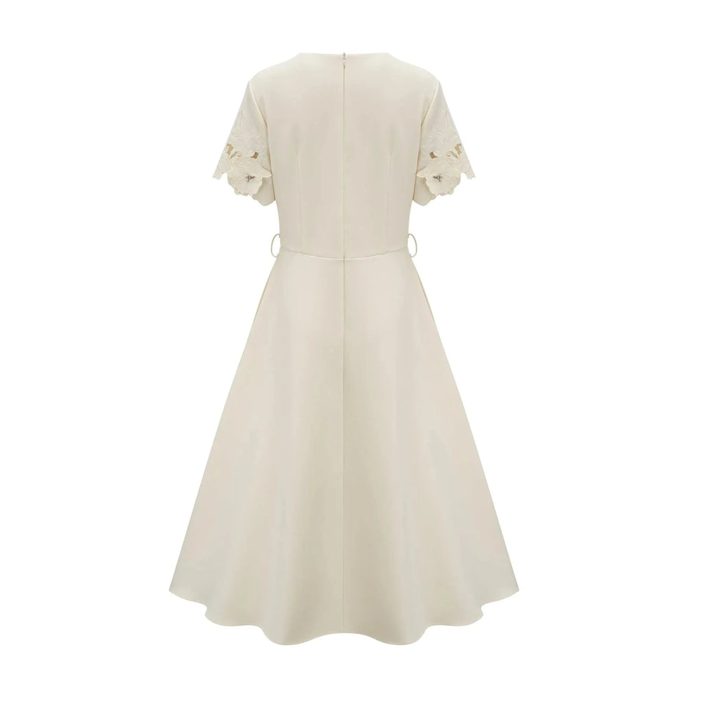 Domenica Midi Dress Neutrals Floral - Appliqu & Bead Embellishment