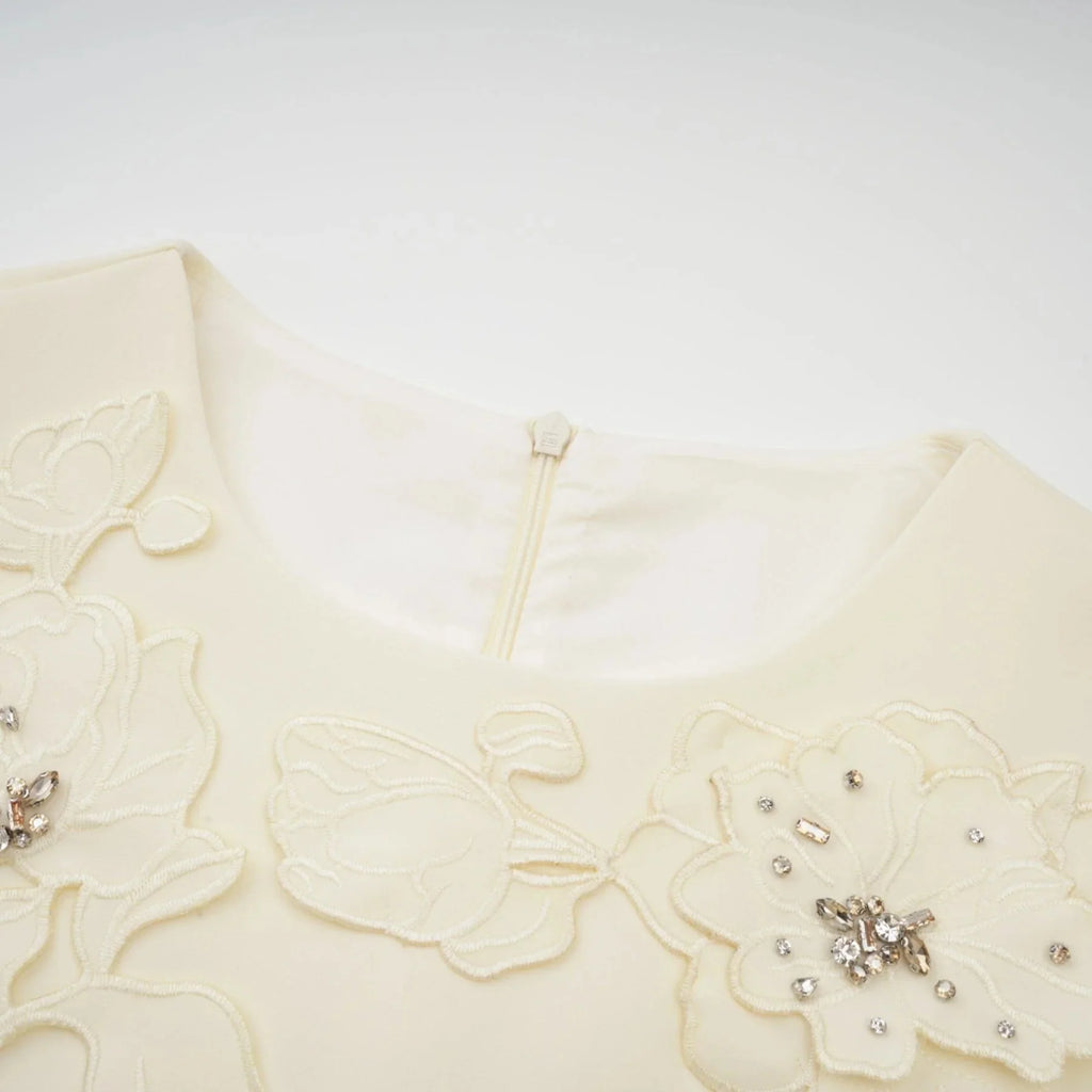 Domenica Midi Dress Neutrals Floral - Appliqu & Bead Embellishment