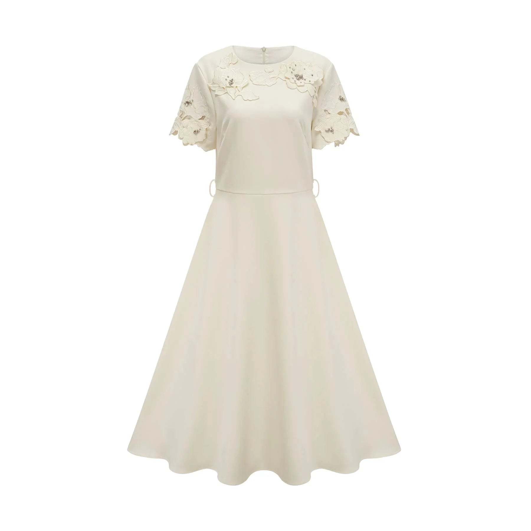 Domenica Midi Dress Neutrals Floral - Appliqu & Bead Embellishment