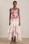 Domenica Pink Floral Ruffle Halter Dress