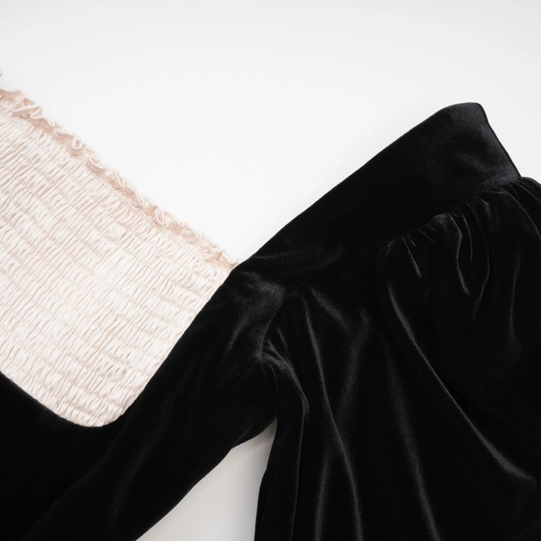Donatella Long Sleeve Mini Dress - Square Neck - Pleated Design - Front Button Decoration - Rear Zip Fastening