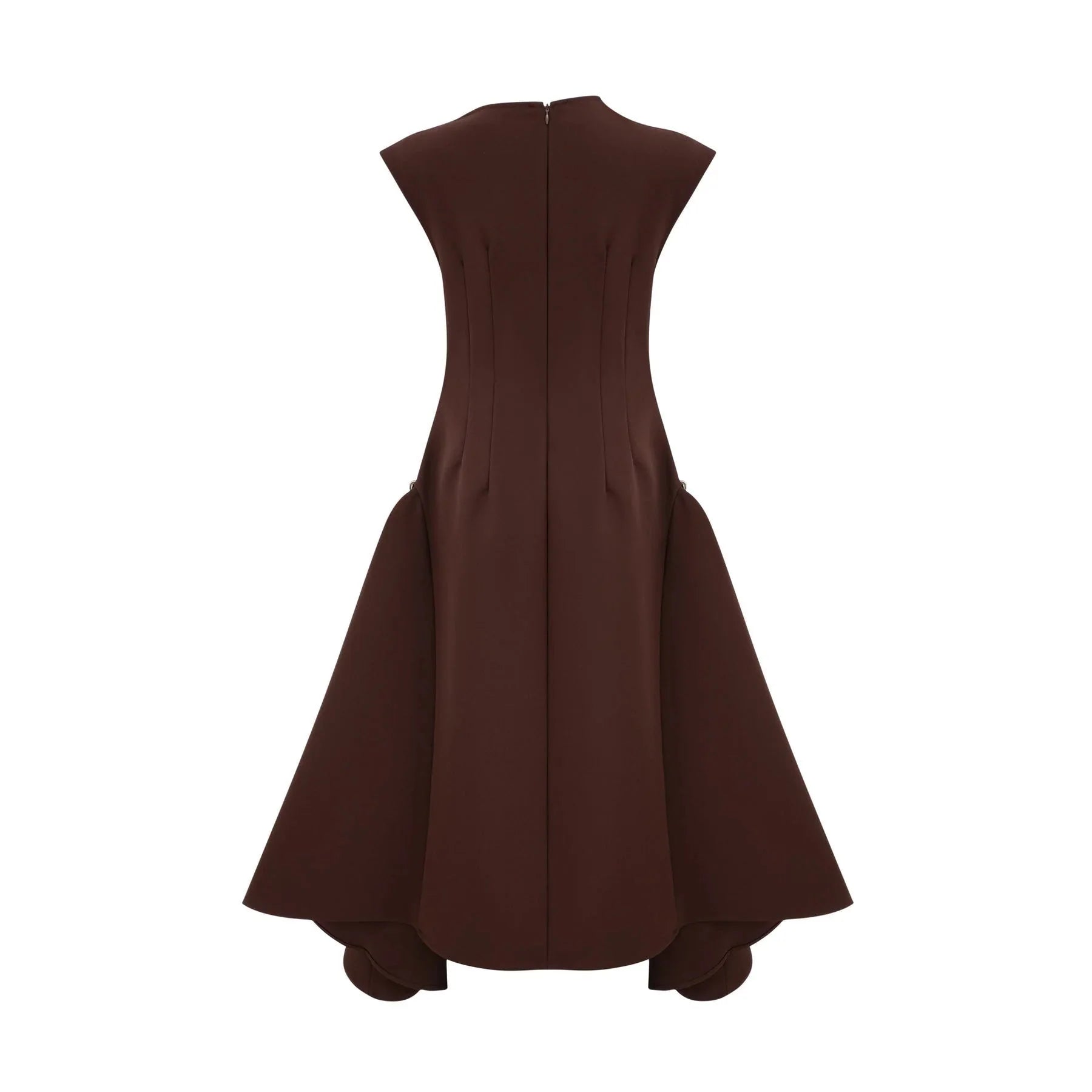 Donatella Midi Dress Brown Twill Asymmetrical Full Skirt Silver - tone Hardware