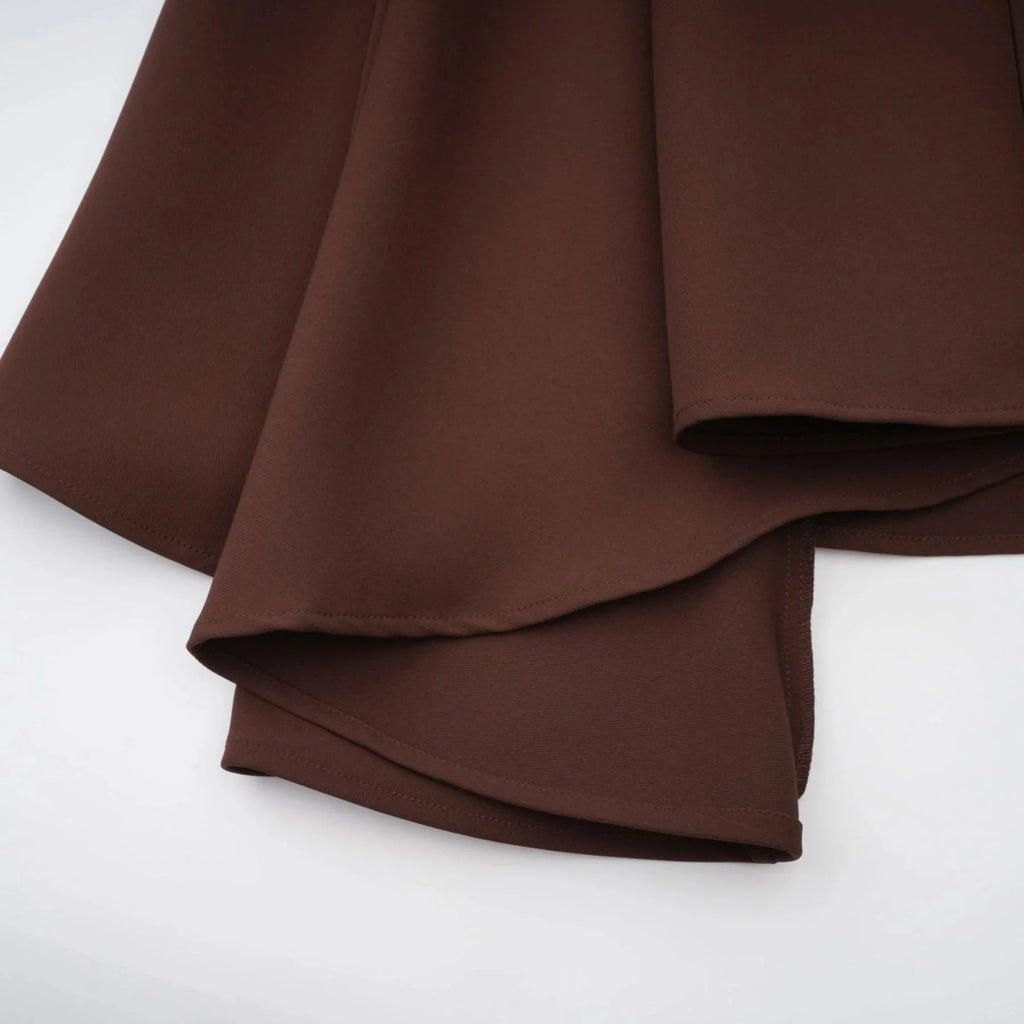 Donatella Midi Dress Brown Twill Asymmetrical Full Skirt Silver - tone Hardware
