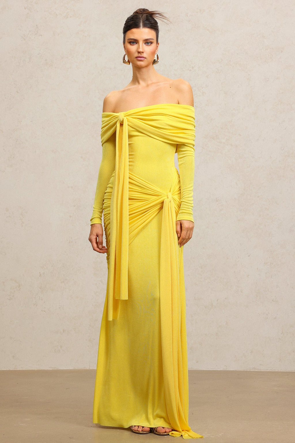 Donatella Yellow Off-Shoulder Dress Elegant Formal Evening Wear