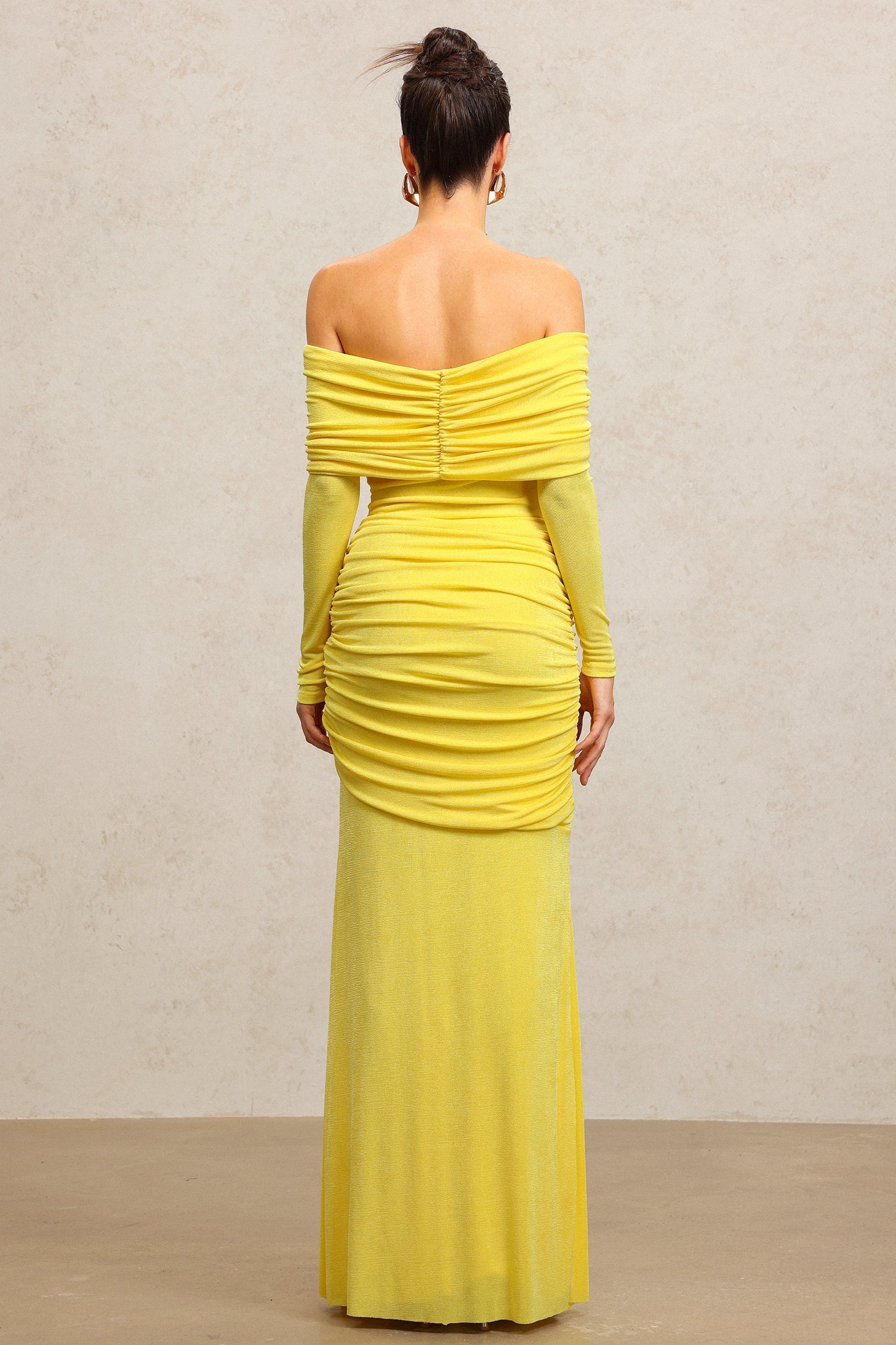 Donatella Yellow Off-Shoulder Dress Elegant Formal Wear