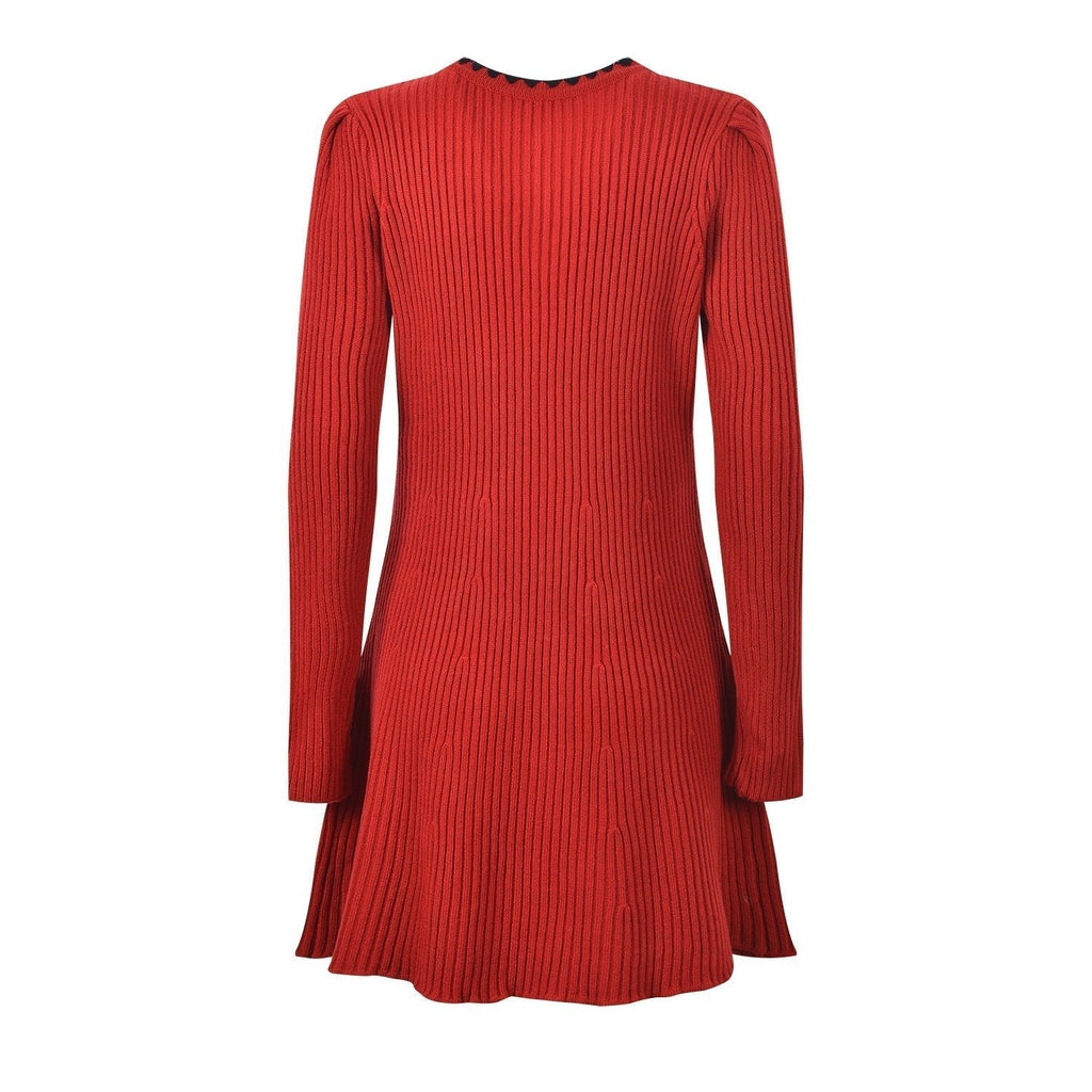Dress - A - Line Silhouette - Ribbed Texture With Contrasting Accents - Relaxed Fit - Bow Accents & Pockets