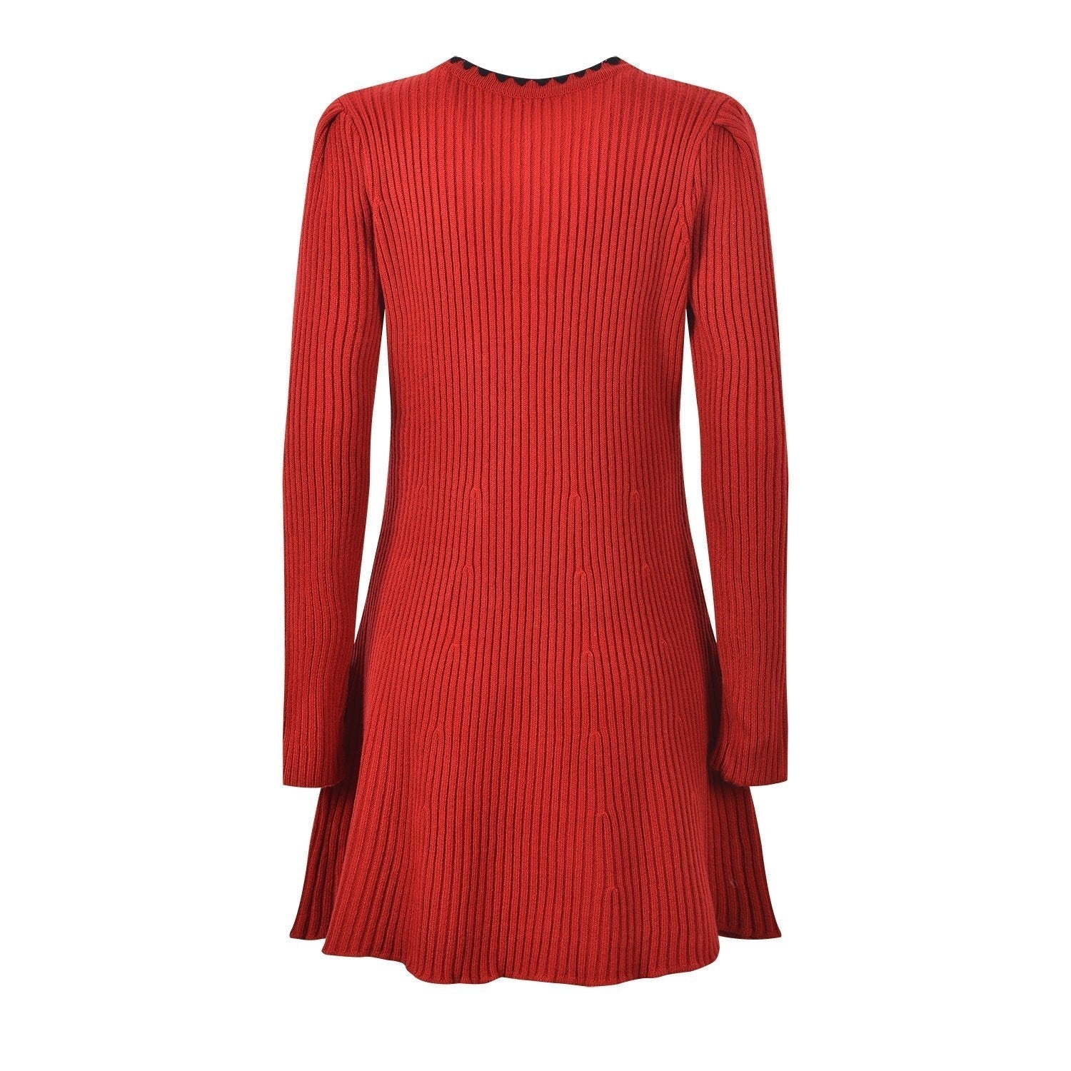 Dress - A - Line Silhouette - Ribbed Texture With Contrasting Accents - Relaxed Fit - Bow Accents & Pockets