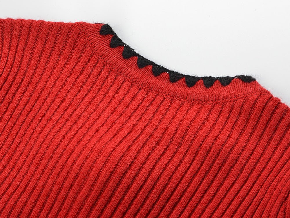 Dress - A - Line Silhouette - Ribbed Texture With Contrasting Accents - Relaxed Fit - Bow Accents & Pockets