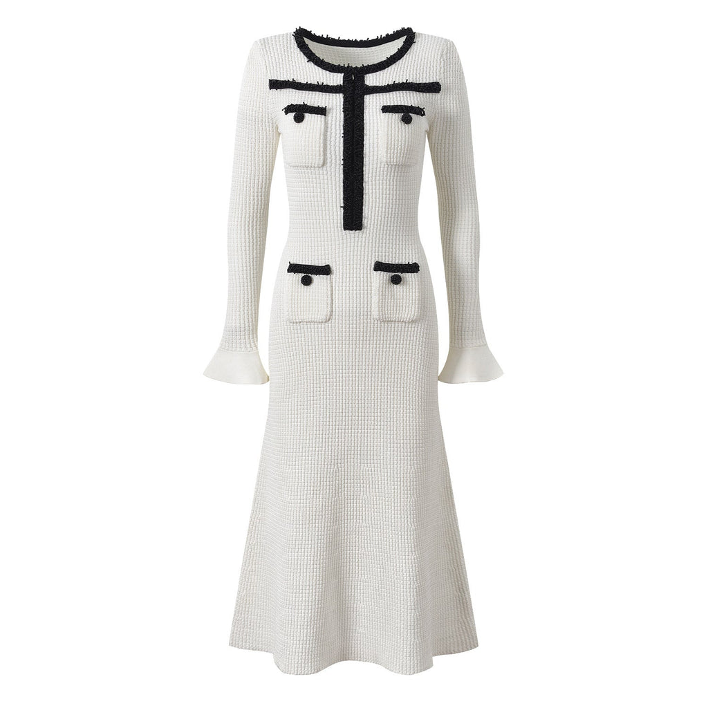Dress - Fitted Silhouette With Flared Hem - Elegant Design With Pocket Detailing - Tailored Fit - Chic and Sophisticated Appearance