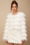 Dylan Jacket - Padded Design - Raccoon Dog Fur Detailing - Fringed Crystal Embellishment - Cropped Silhouette