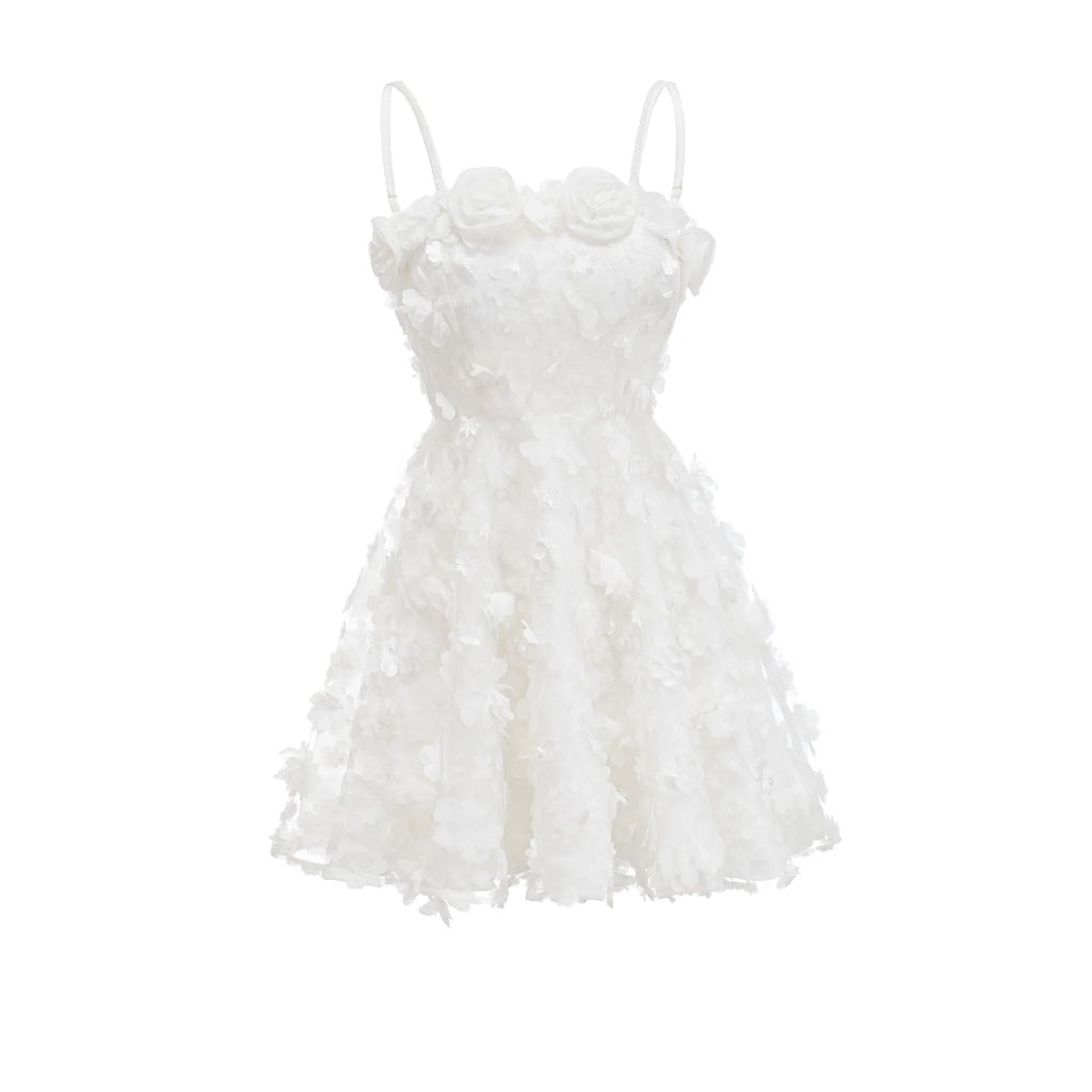 Dylan Off the Shoulder - Sleeveless - Layered Design - Detachable Straps - Faux Flower - Rear Zip Fastening
