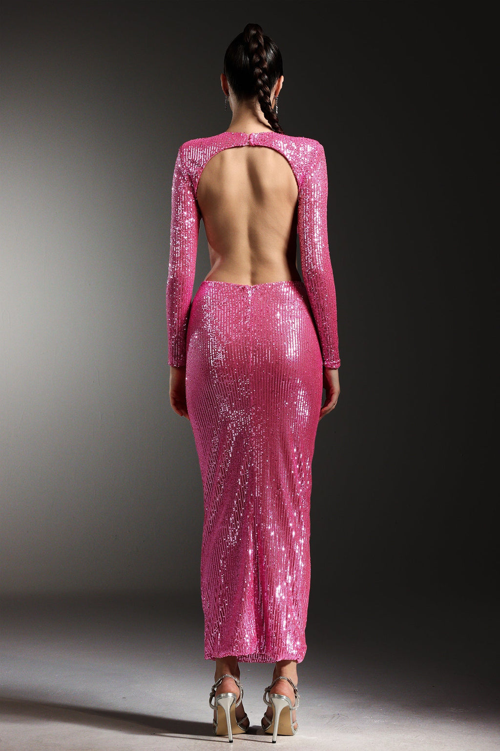 Dylan Pink Sequin Maxi Dress Hollow Out Design Floral Embellishment