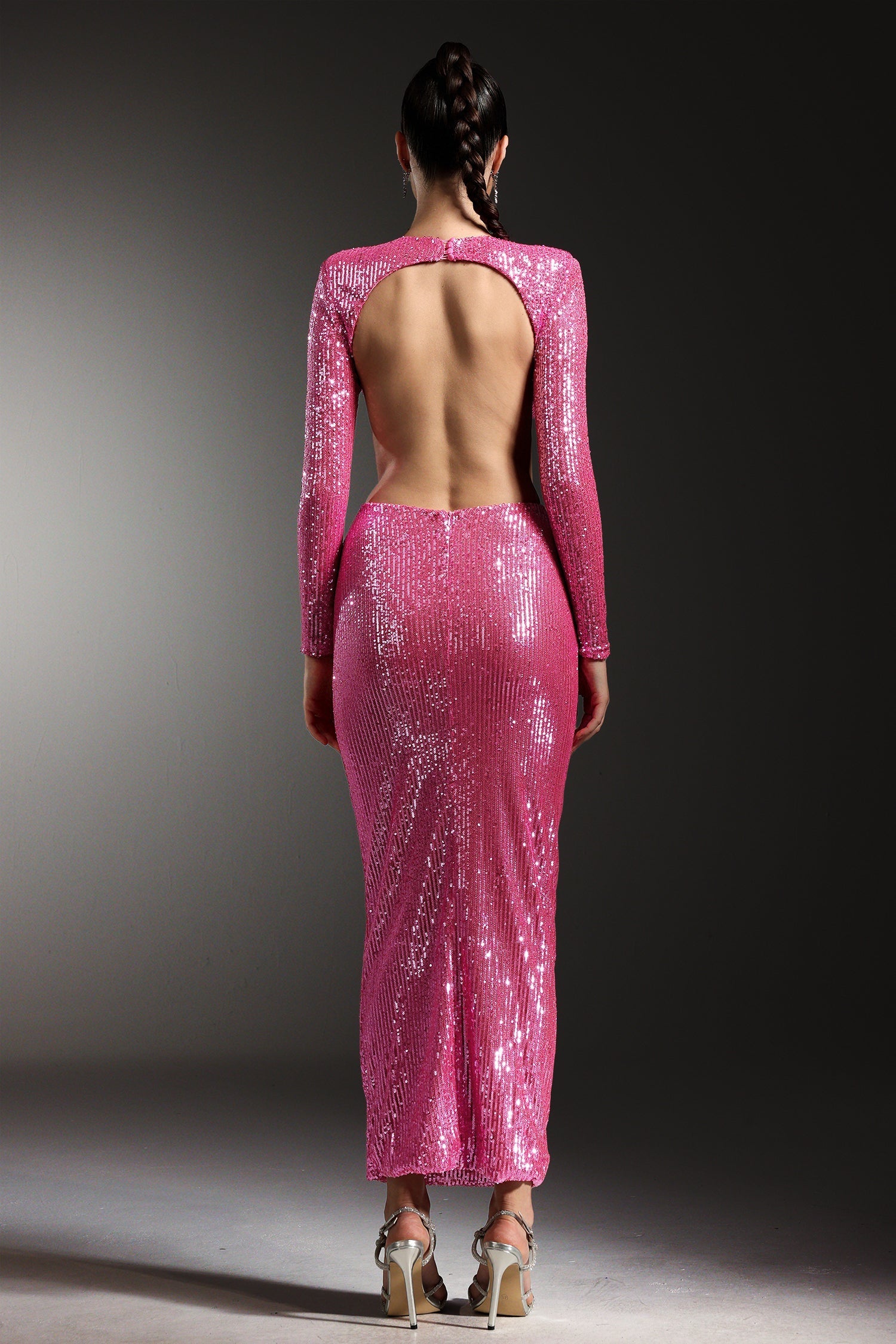 Dylan Pink Sequin Maxi Dress Hollow Out Design Floral Embellishment