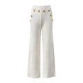 Dylan Trousers – Wide - Leg Silhouette – High Waist – Relaxed Fit – Gold Button Pocket Detail – Lightweight Casual Fabric