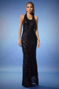 Eden Black Fishtail Sequin Backless Formal Dress