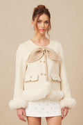 Eden Coat – Collarless – Two - Tone Design – Faux - Fur Trim