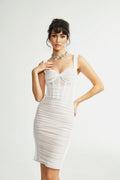 Eden Mini Dress - Bustier Style - Spaghetti Straps - Mesh Detailing - Rear Zip & Slit