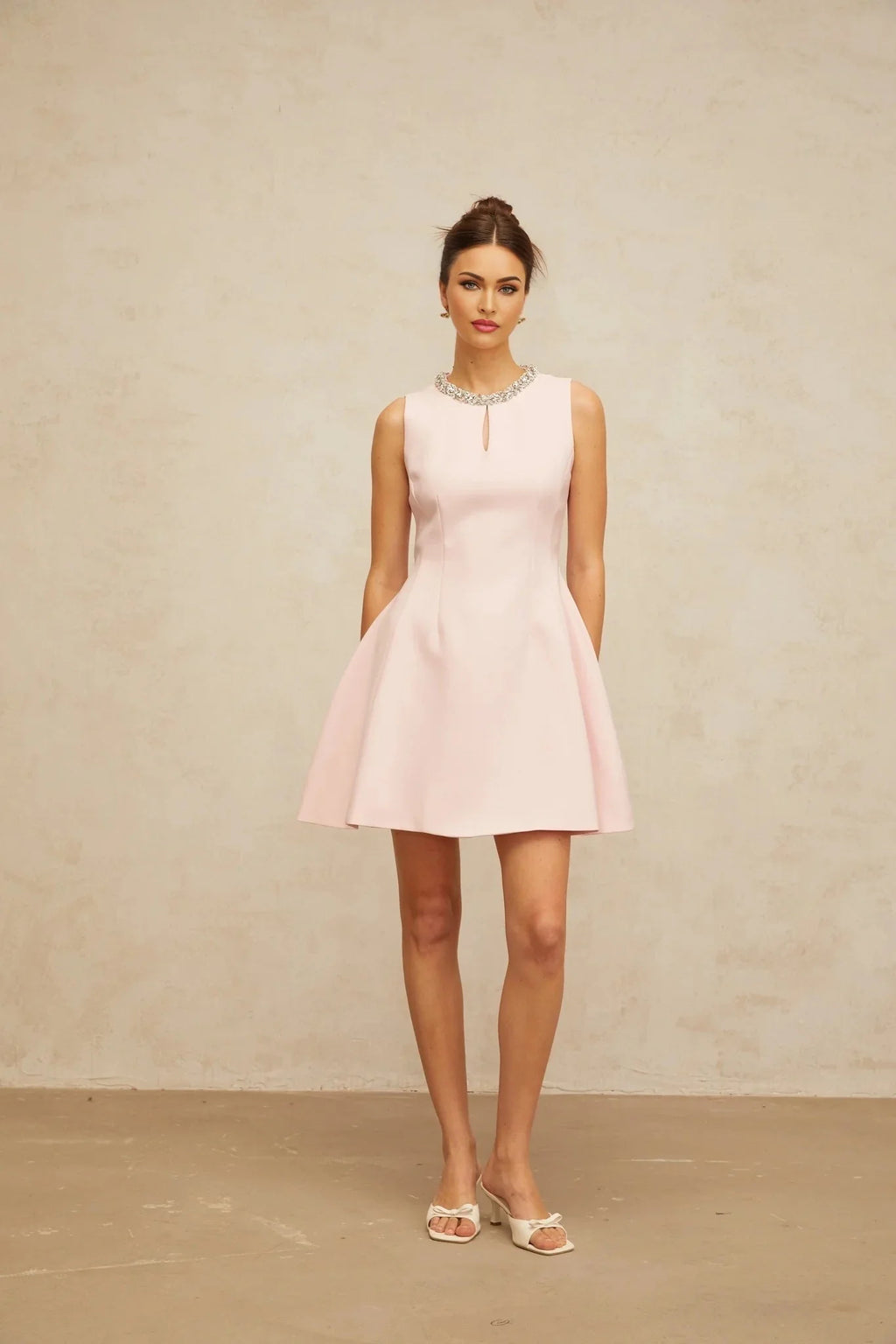 Eden Mini Dress Pink Sequin Puff & Cut - Out Detailing