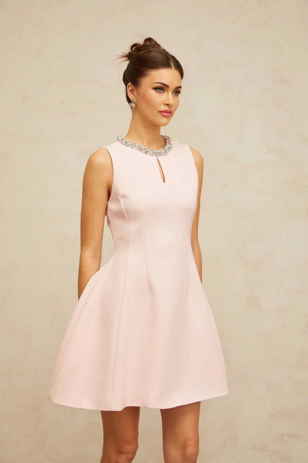 Eden Mini Dress Pink Sequin Puff & Cut - Out Detailing