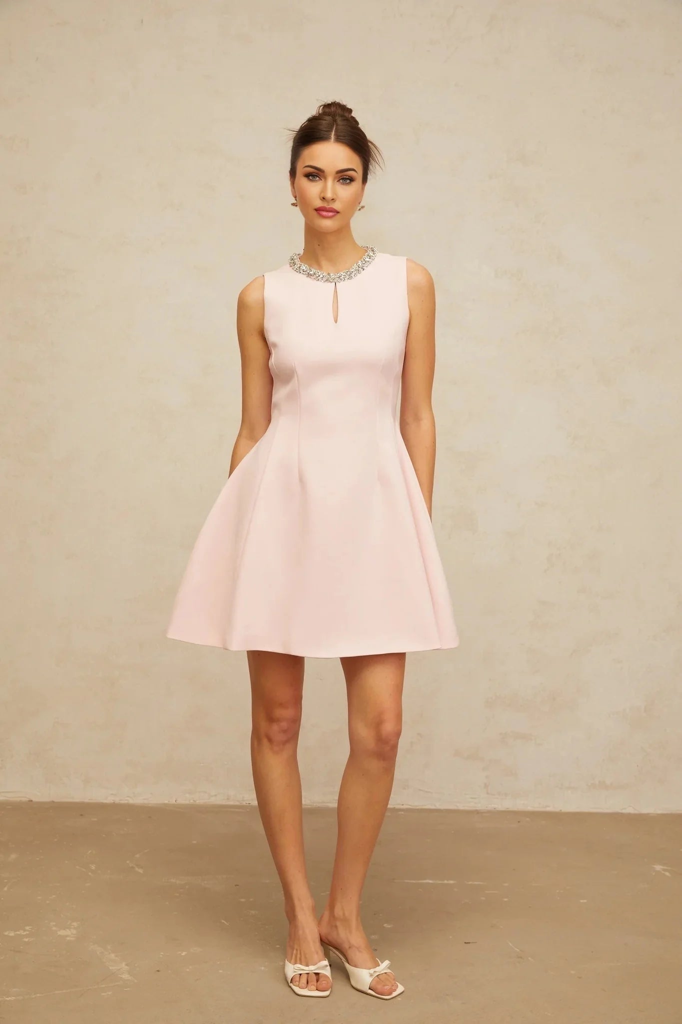 Eden Mini Dress Pink Sequin Puff & Cut - Out Detailing