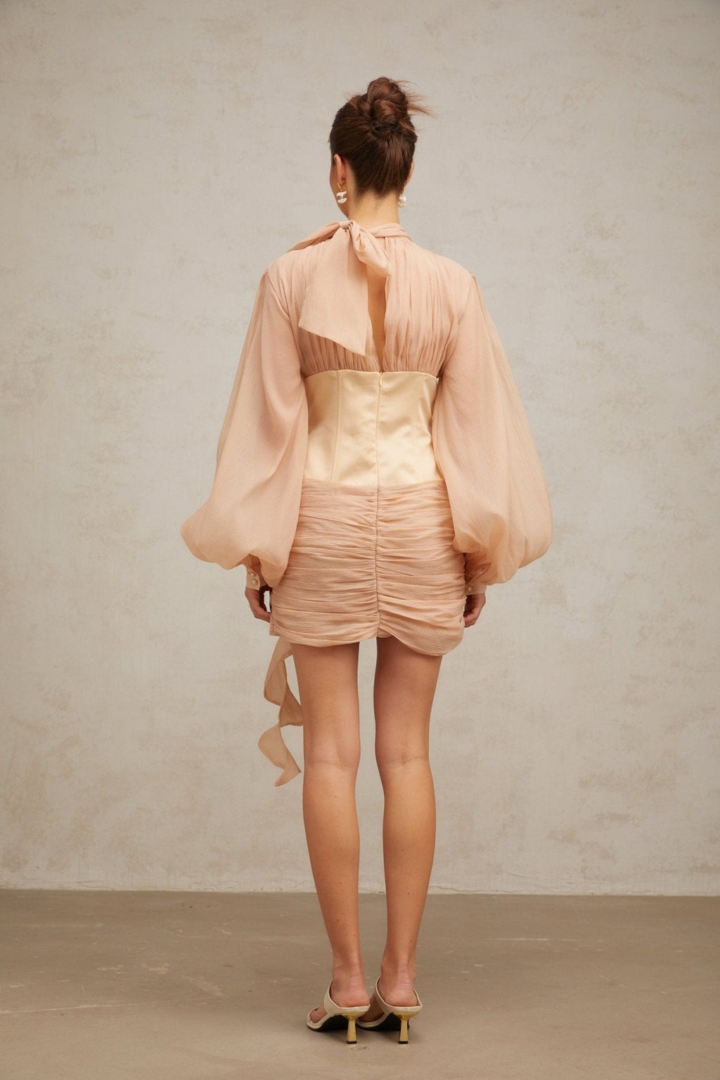 Eden Mini Dress – Ribbon Tie - Neck Detailing – Floral Appliqué – Panelled Design