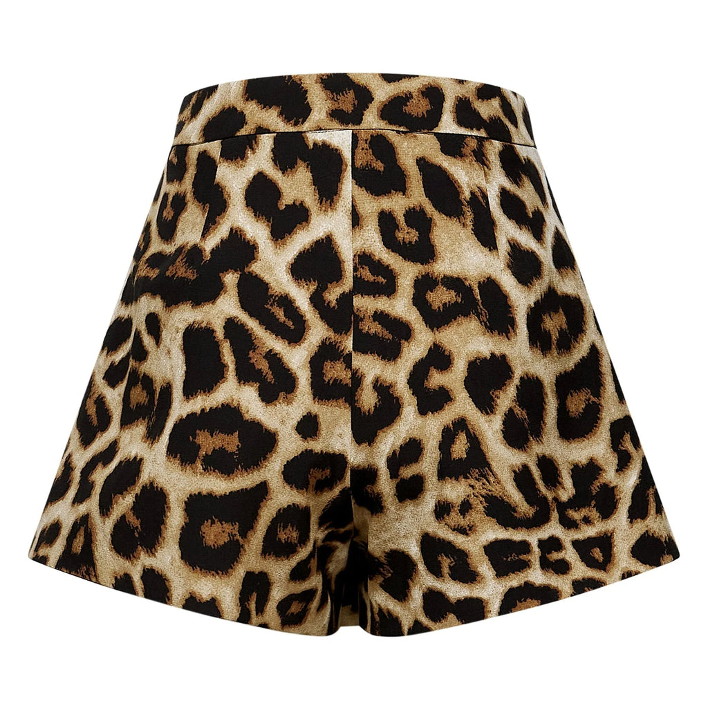 Eden Skirt & Top Set - Crystal Embellished Halterneck Top - Leopard Cropped Top - Irregular Hem Culotte Skirt