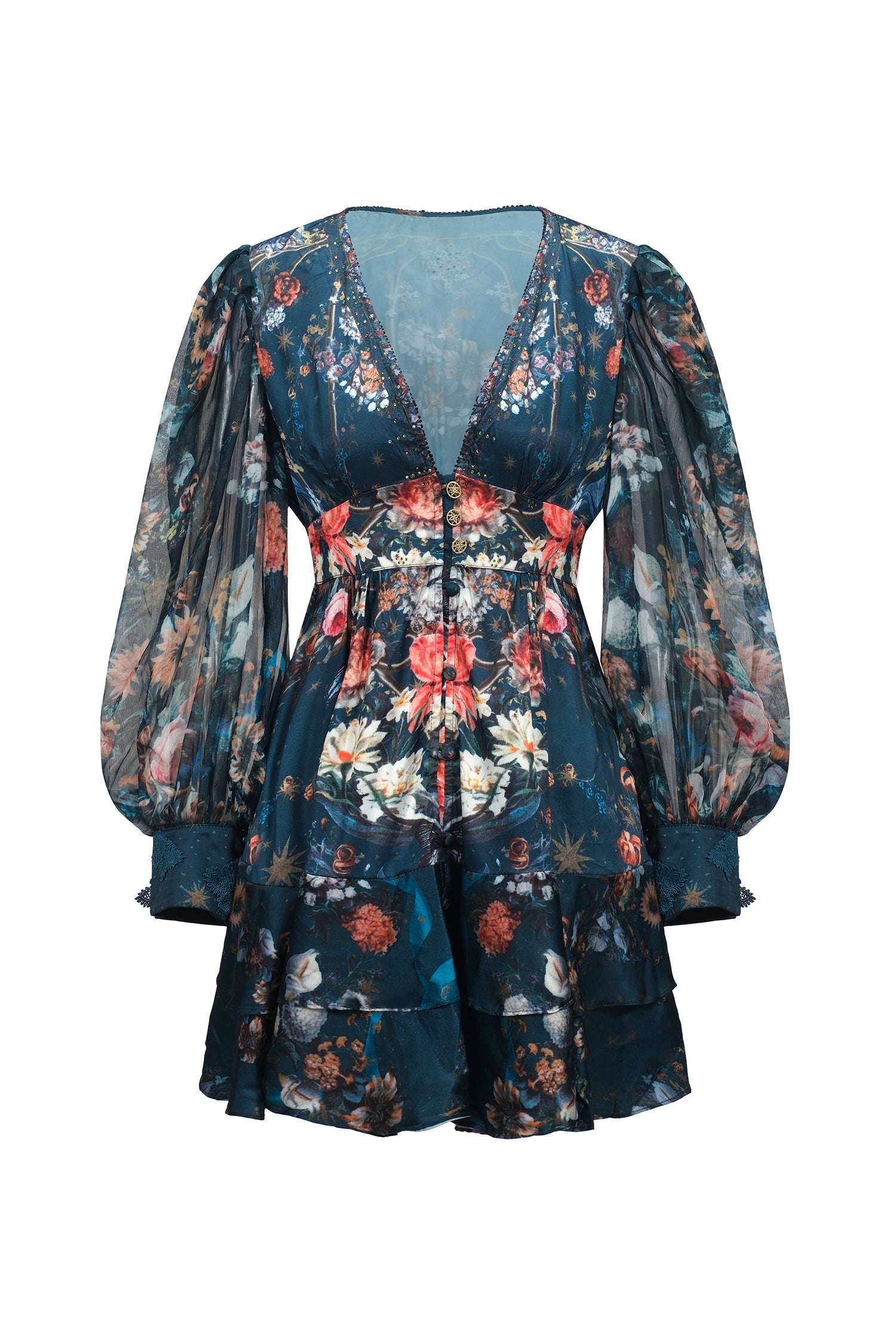 Eden Teal Floral Print Long Sleeve Mini Dress