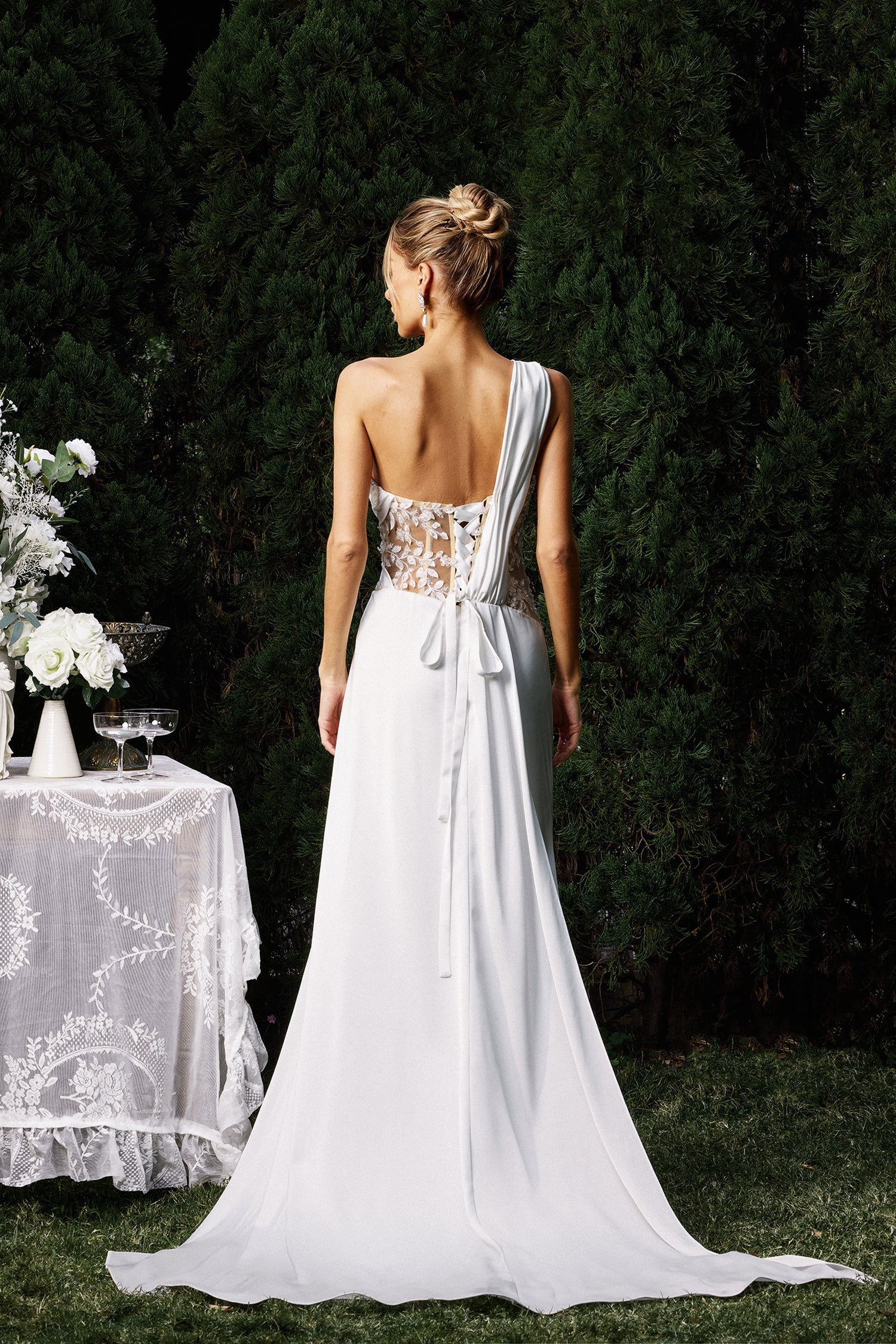 Eden White One Shoulder Lace Maxi Dress for Formal Occasions or Romantic Evenings