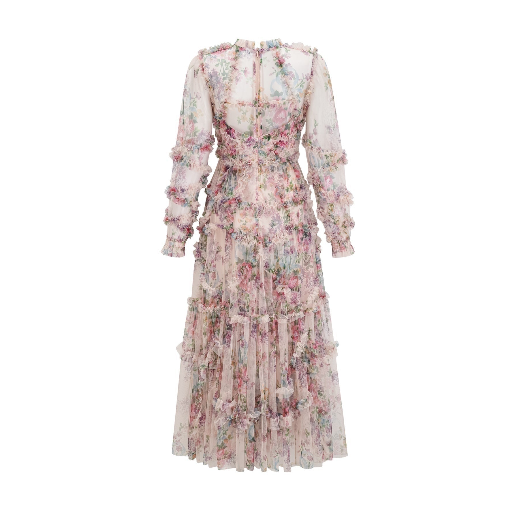 Edvige Midi Dress – Crew Neck – Long Sleeves – Floral Print
