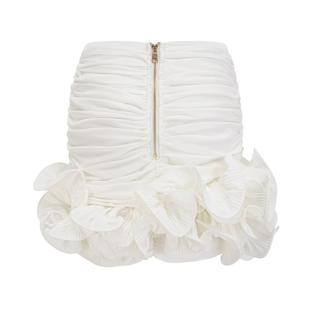 Egle Mini Dress - Ruffled and Ruched Detailing - High - waisted - Asymmetric Design
